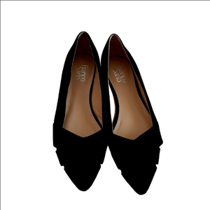 Franco Sarto Women's Size 9 Halissa Black Suede Pointed Toe Criss Cross Flats